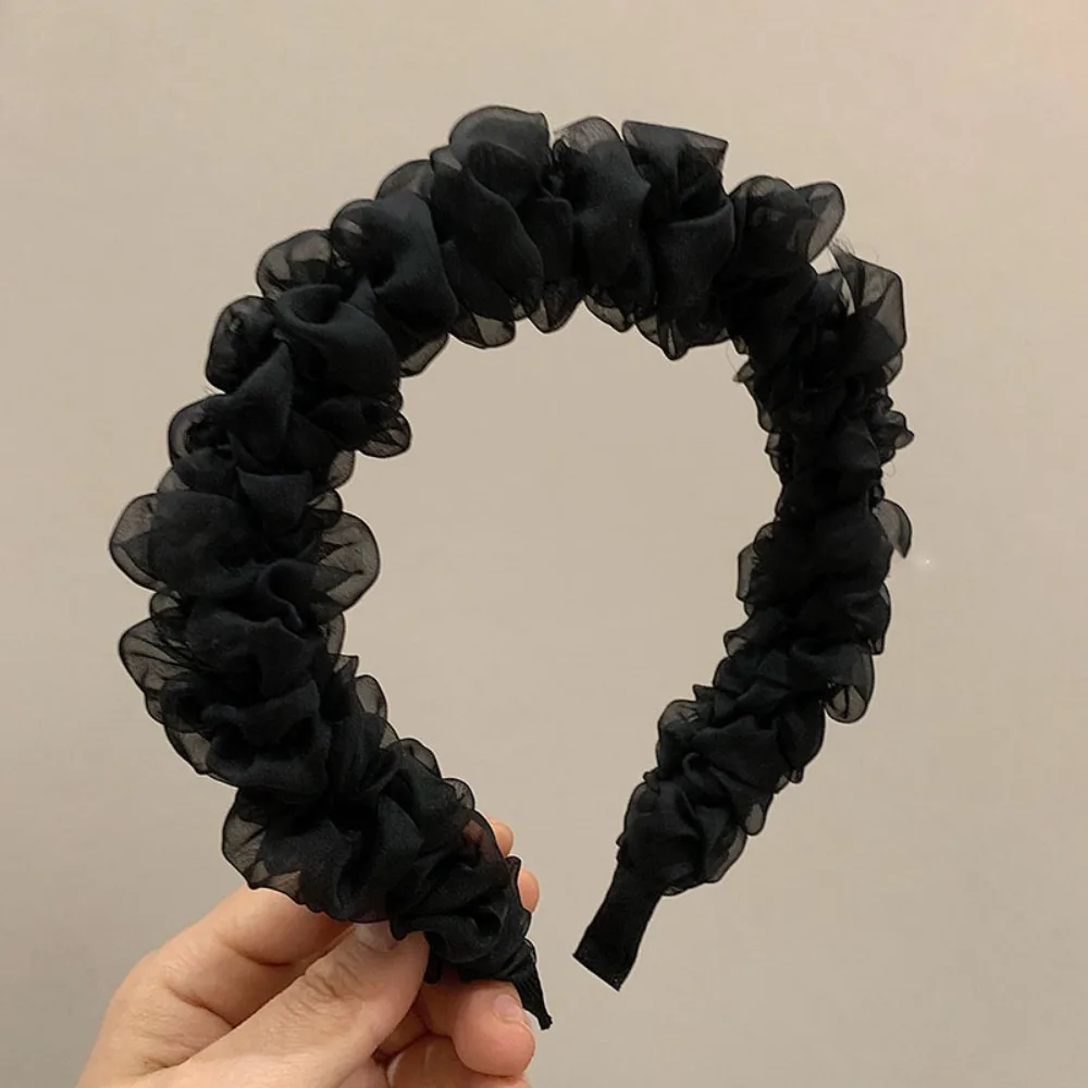 Portable Cloth Trendy Pleated Headbands Solid Color Simple Elegant Ruffle Hairband Hair Accessories
