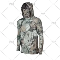 HUK Fishing Shirts Men Sun Protection Hoodie Mask All-in-one Fishing Clothing Ropa Pesca Hunting Camping Angling T-shirt Upf 50+