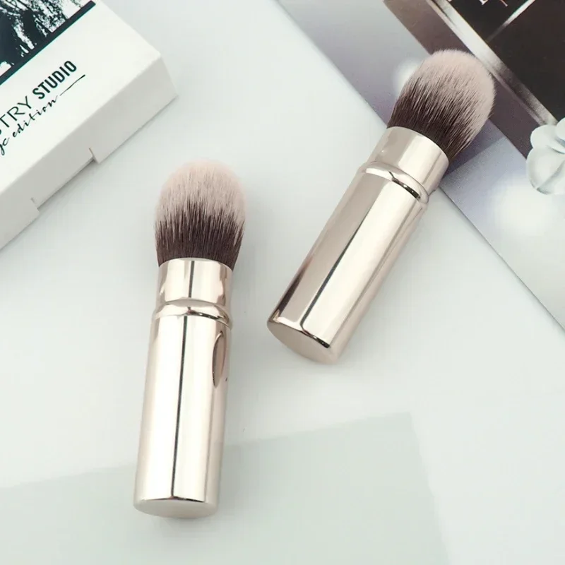 Sdotter 1pcs Small Retractable Cosmetic Brush Mini Portable Face Powder Powder Blusher Highlight Brush Fiber Hair Metal Handle B