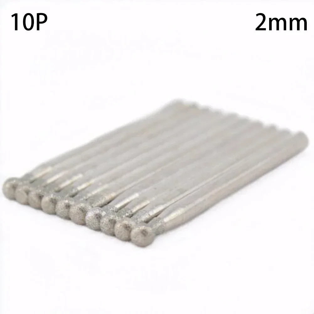 10Pcs 2mm Diamond Coated Drill Bit Spherical Circular Head Drill BitMounted Points Grinding Drill For Tile Jewellery Glass Grind