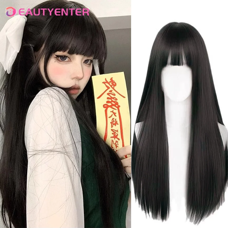 

Tomie Cosplay Wig Long Straight Black Hair with Bangs Full Coverage Realistic Headpiece for Women Halloween Costume Accessory