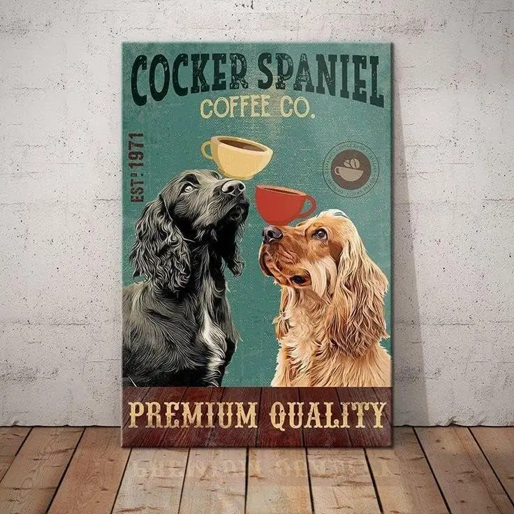 Metal Sign Cocker Spaniel Dog Coffee Company Vintage Kitchen Signs Wall Decor Aluminum Signs Gift for Home Restaurants