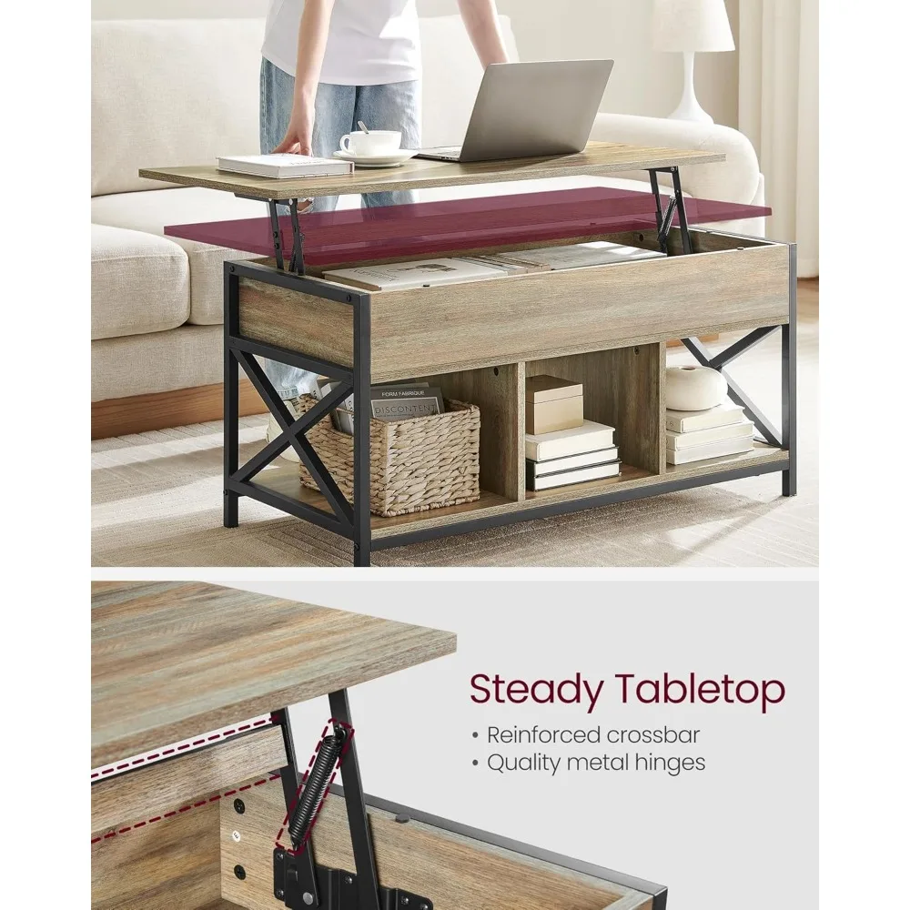 Stolik kawowy z podnoszonym blatem, stolik kawowy z podnoszonym blatem i półką do przechowywania, ukryte przegródki i podnoszony blat, do salonu, biura