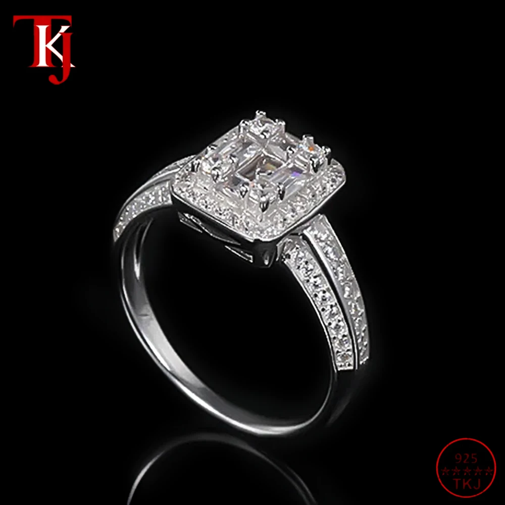 

TKJ 925 Sterling Silver AAA Grade 2mm*3.5mm Square Zirconia Women's Wedding Band Cocktail Anniversary Jewellery Gift