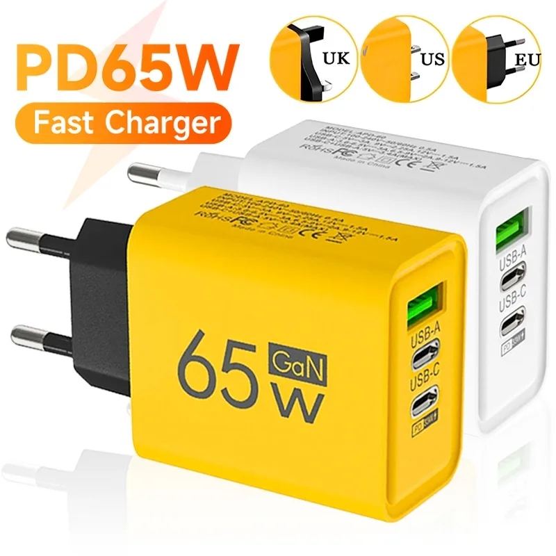 65W GaN USB Charger Fast Charging Quick Charger3.0 Travel Charger for Samsung IPhone 16 15 Xiaomi Phone Adapter EU US UK Plug