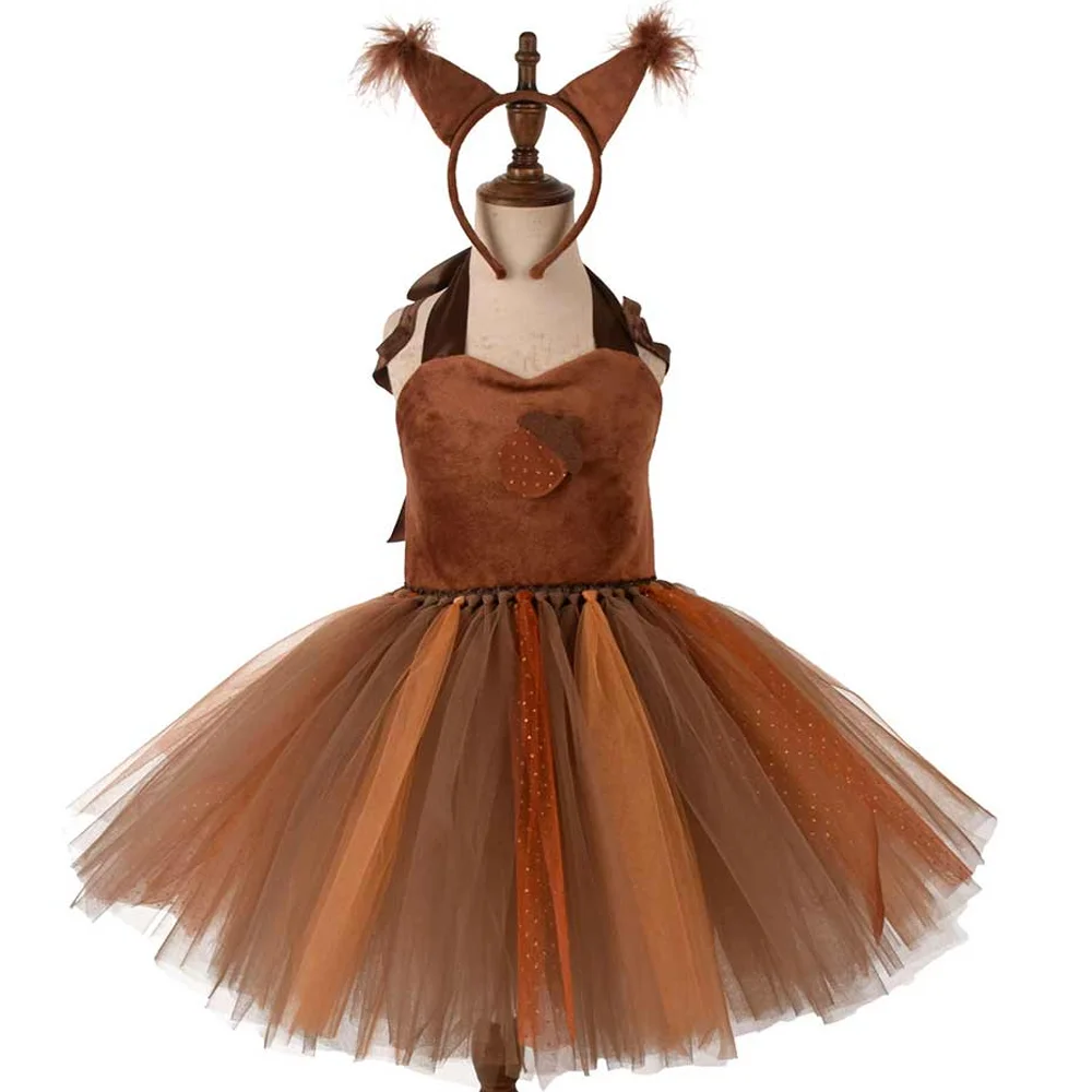 

Kids Animal Squirrel Cosplay Dress Costume Children's Day Party Stage Performances Roleplay Halloween Carnival Girls Disguise
