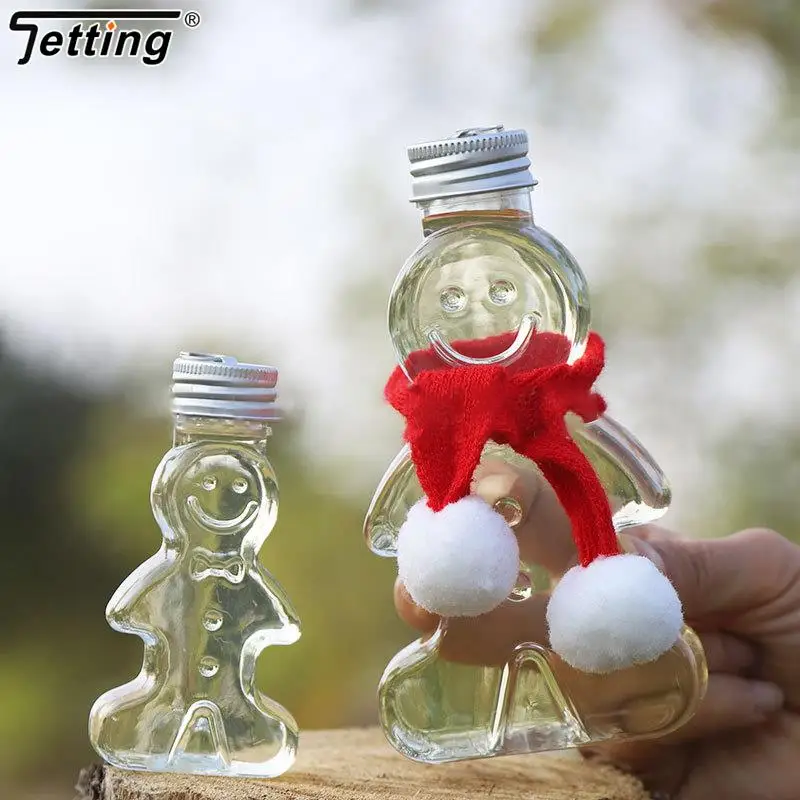 1Pcs 200ML Christmas Bottles Xmas Gingerbread Man Bottles Candy Jars Juice Drink Bottle Party Candy Can Gift Wrapping Bottle