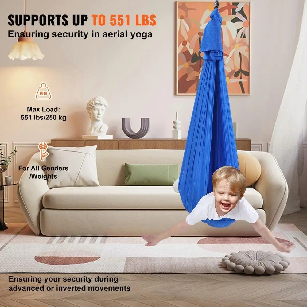 Therapy Sensory Swing for kids & Adults - 3.1 Yards Cuddle Hammock for Autism, ADHD, Asperger's, Indoor & Outdoor Use, Blue