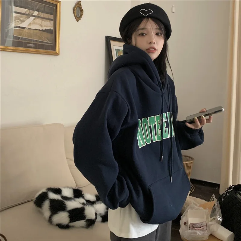 Autumn Women Letter Print Oversized Hoodie Harajuku High Street Loose Hooded Sweatshirt Y2k Clothes Streetwear Pullover Tops