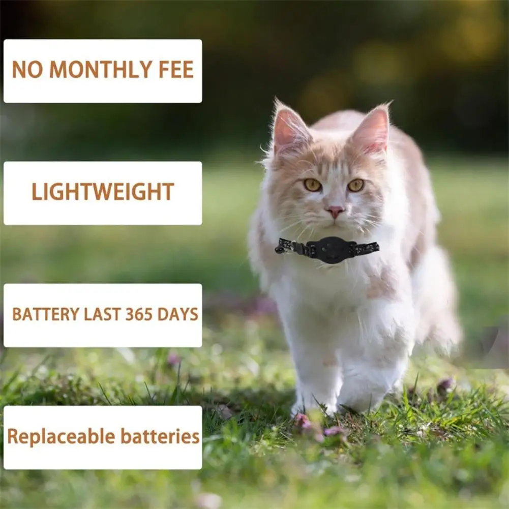 Anti Lost Cat Collar With Removable Bell Paw Print Nylon AirTag Holder Cat Collar With AirTag Slot Pet Smart GPS Trackers view 4
