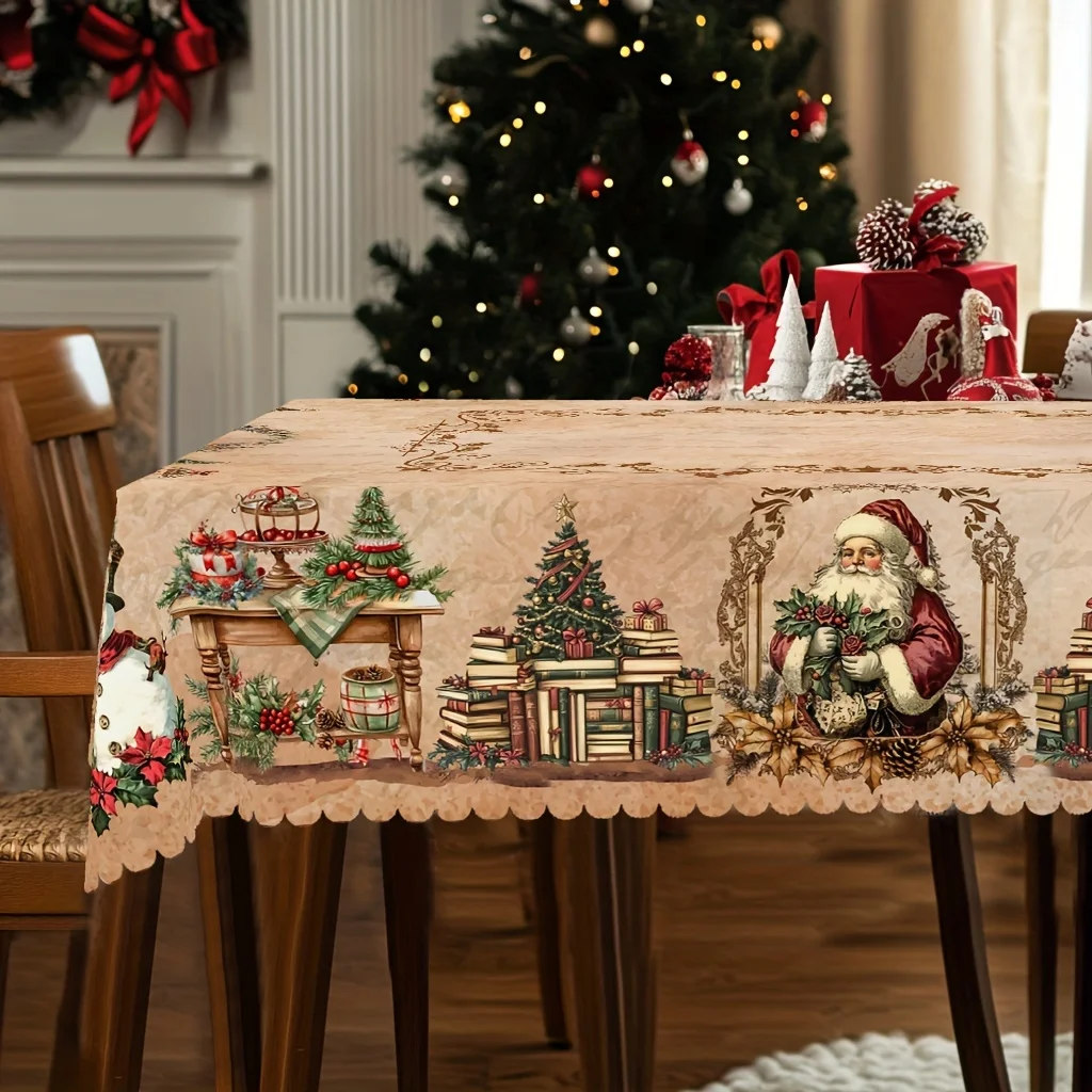 1 piece of Christmas tablecloth, rectangular tablecloth and round tablecloth, in a vintage style, with Santa Claus motifzyc