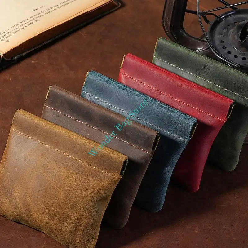 H3CB PU Leather Small Coin Wallet Portable Unisex Squeeze Coin Purse Change Holder Compact For Cash Cards Earphones