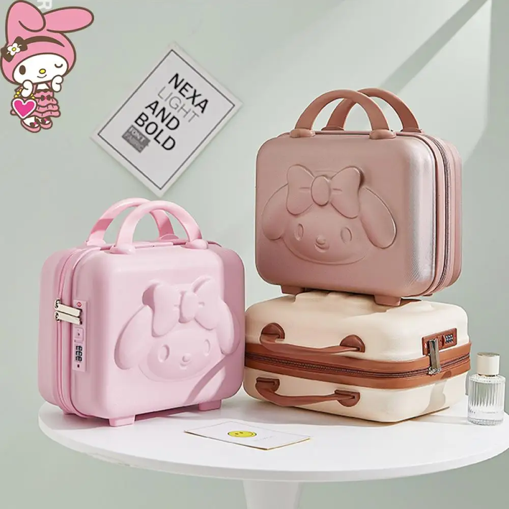 Sanrioed My Melody Suitcase 14 Inch Cosmetic Case Anime Kawaii 3D High Capacity Portable Password Carry Boarding Suitcase Travel