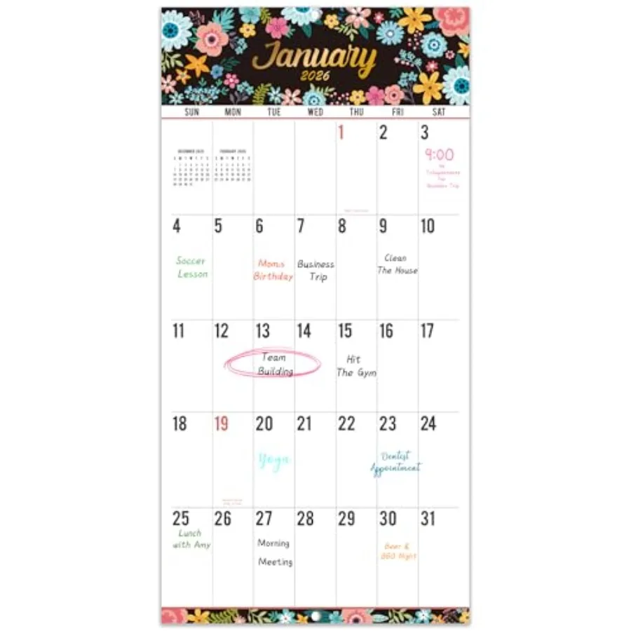 2026 Wall Calendar 12Month 2026 Monthly Calendar Jan. 2026 Dec. 2026 Large Print Big Grid Wall Calendar 12