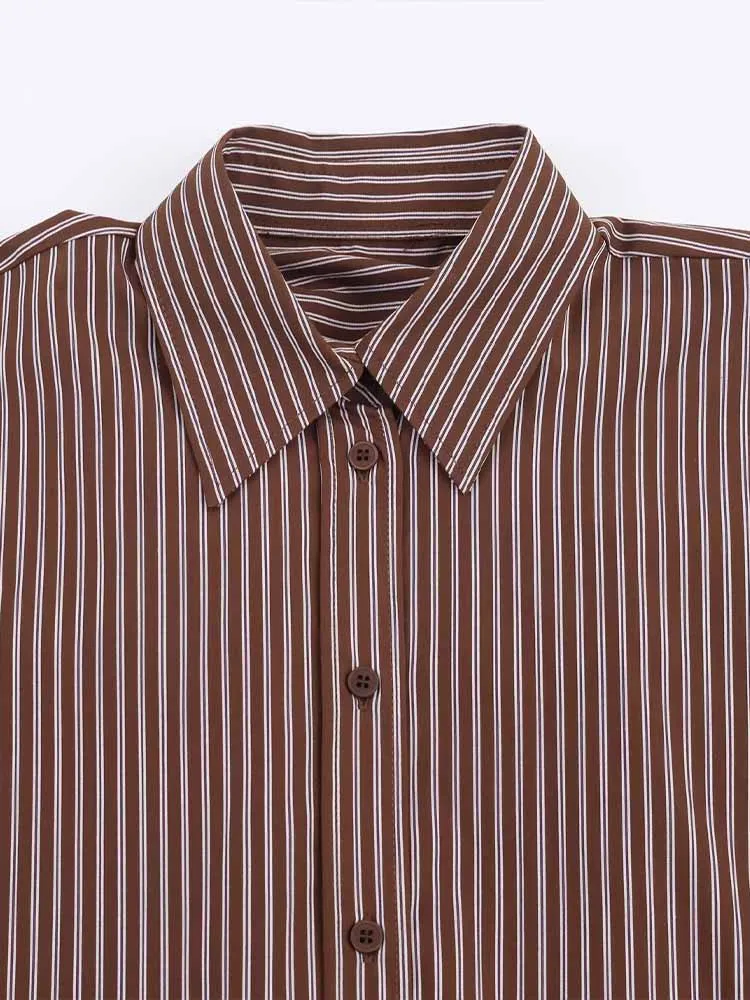 Europäischen und Amerikanischen stil herbst neue ankunft modische lässig einfache frauen langarm gestreiften lose hemd