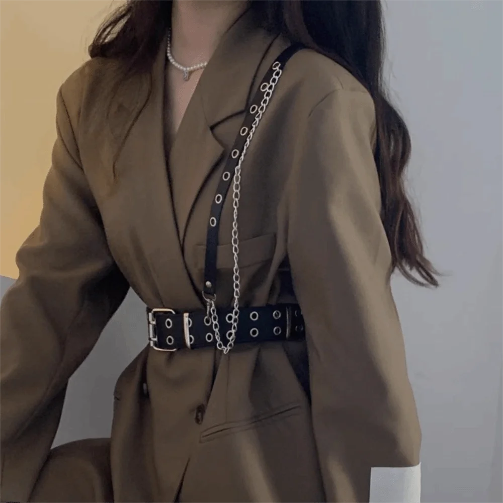 قابل للتعديل JK المرأة حزام الخصر الهيب هوب القوطية بولي Leather حزام جلد حزام الكتف انفصال تنورة حزام ملهى ليلي