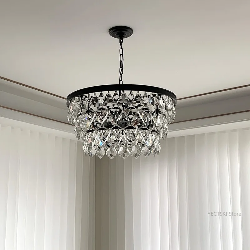 American retro crystal chandelier, living room, bedroom, foyer, simple and luxurious, model room for girls, chandelier