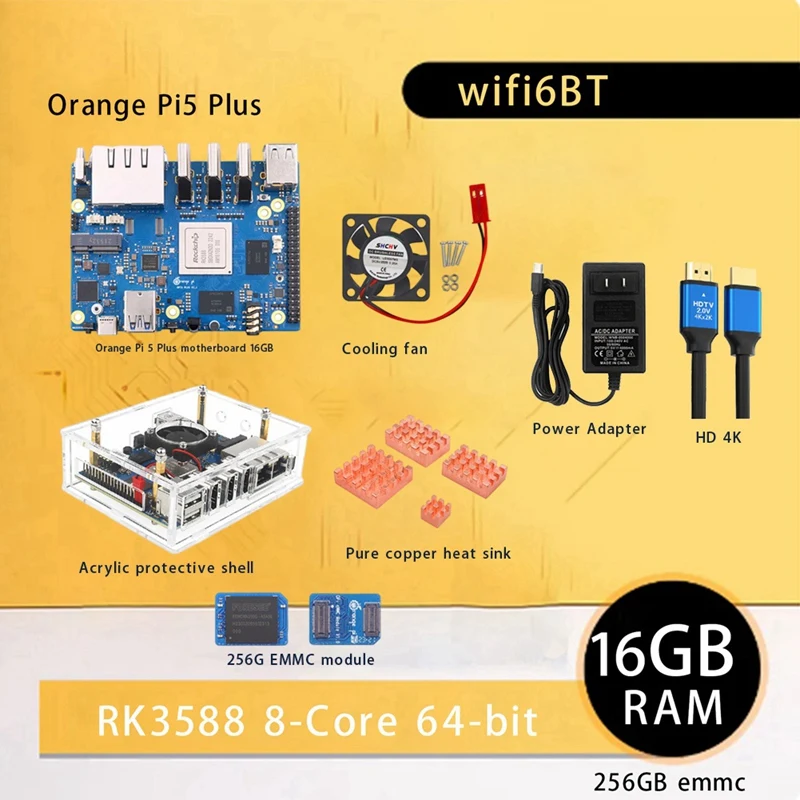 

For Orange Peel 5 Plus 16GBRAM 256GB Emmc Module RK3588 Octa-Core Support 8K Video 2.5G Wifi6 Module Replacement Parts EU Plug