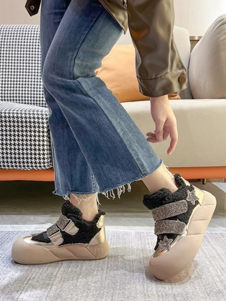 Ocieplane polarem ciepłe dziewczęce bawełniane buty śniegowce antypoślizgowe 2026 zimowy nowy styl ​   Buty dziecięce