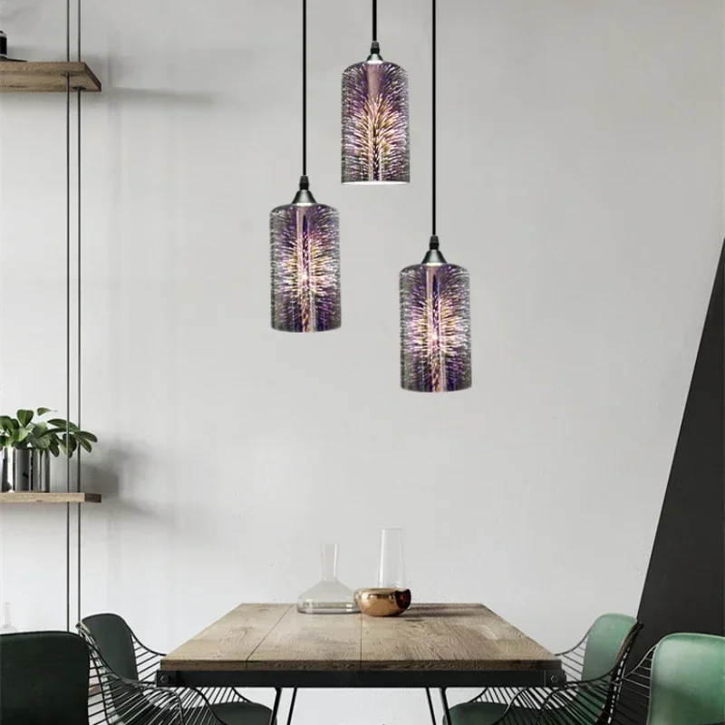 Modern 3D Firework Electroplated Glass Pendant Light Creative American Retro Dining Room Living Room Bedroom Decorative Lighting