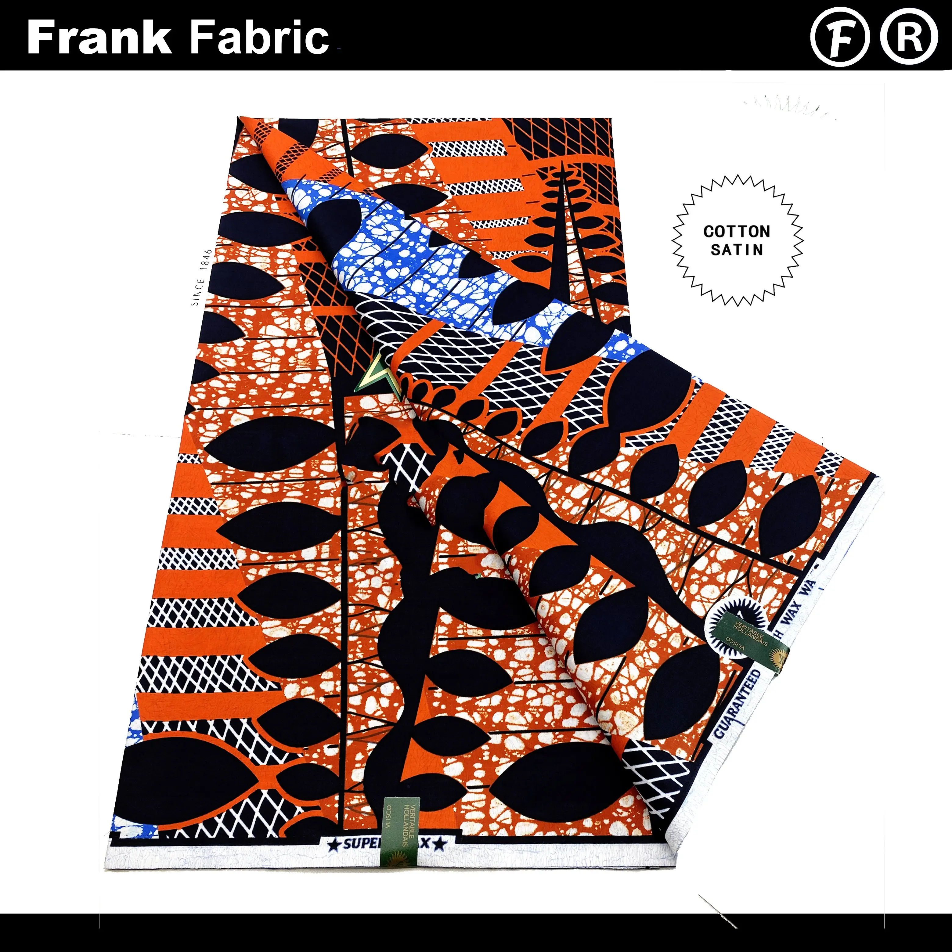 

100%Certified Original Super African Wax Fabric 6 Yards Authentic Ankara Dutch Dye Fabrics For Dress With QR Code VLS2508.006