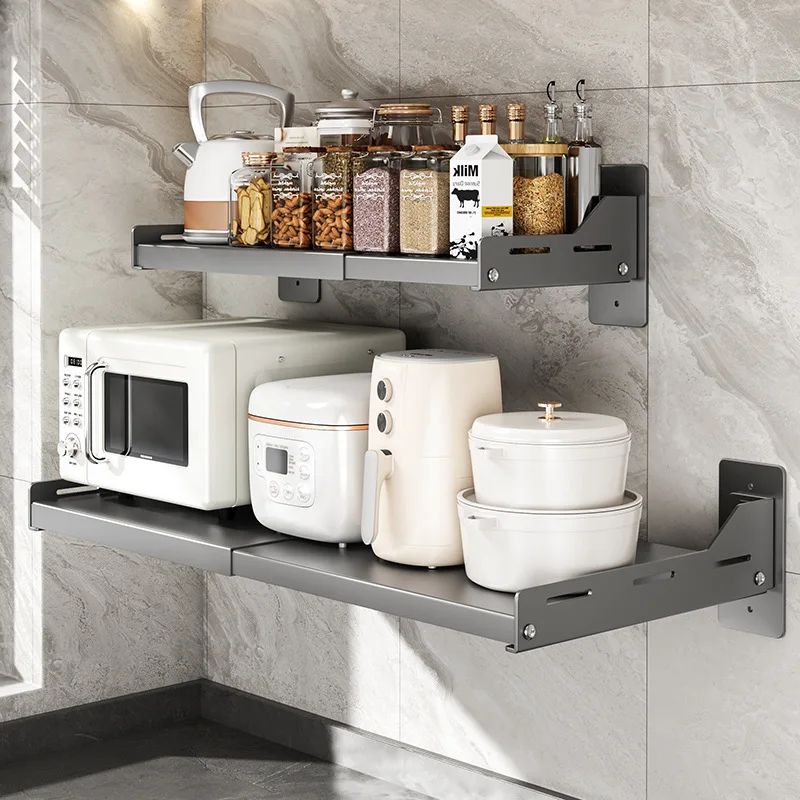 

Multifunctional Microwave Stand for Kitchen Wall Mounted Storage Shelf Expandable Oven Rack Space Saving Home Organizer Solution