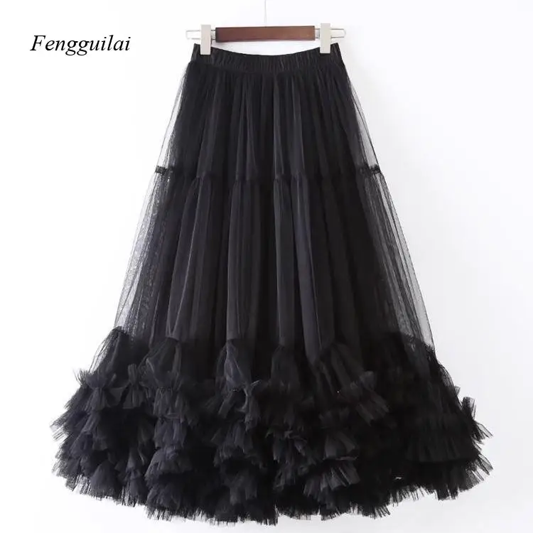 Swing Fashion Net-Silk Half-Length Dress with Sweet Ear-Of-Ear Lace A-Line Full-Skirted Puff-Sleeved Dress
