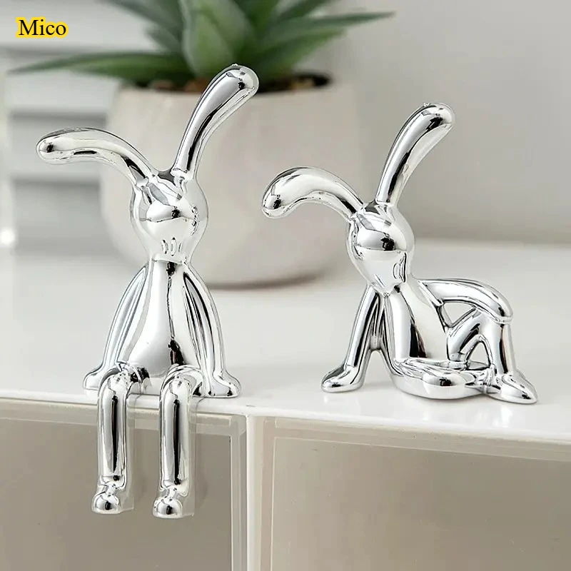 

2 cute long eared rabbit statues, cartoon decorations for cars, desktop, bedroom, living room, home decor