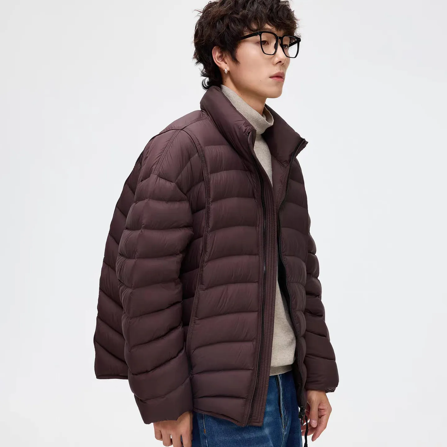 

Lightweight Padded Jaet Men's Casual Sle Nylon Fabric White Du down Stand Collar Outdoor Warmth Couple's Faion Winter...