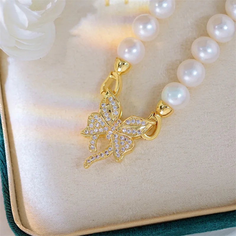 1 Piece Copper Plated Zirconium High Quality Butterfly Pearl Necklace Bracelet Buckle DIY Jewelry Making Materials Accessories