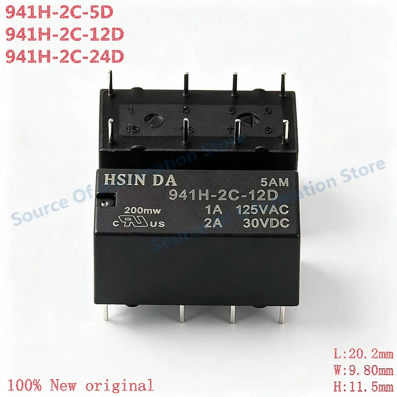 10Pcs 941H-2C-5D 941H-2C-12D 941H-2C-24D DPDT 8Pin PCB Signal Relay 1A 125VAC 2A 30VDC Mini Electromagnetic Power Relay