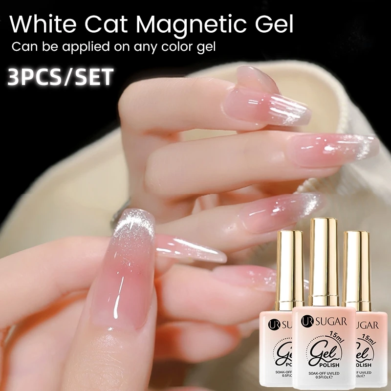 

UR SUGAR 3 шт./компл. 15 мл Магнитный гель с белым котом, сверкающий серебристый блестящий свет, полуперманентный лак для ногтей Soak Off UV Gel Nail Art