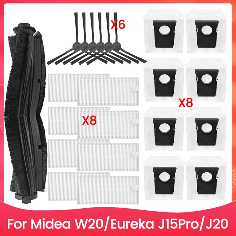 

23PCS Brush And Filter Dust Bag Kit For Midea W20 For Eureka J15pro J20 Vacuum Cleaner Accessories Replacement Parts