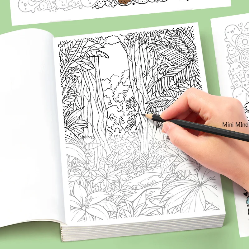Portable Multi Theme Adult Decompression Coloring Book, Space Graffiti/mandala/flowers/desserts/plants and Other Themes, A5 Size