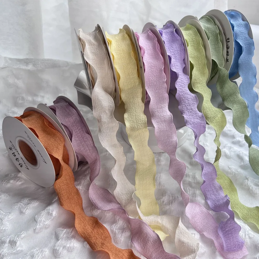 New 10 Yards Fishtail Yarn Ribbons 2.5cm Wave Edge Pleated Gifts Packaging Material Gift Wrapping Bouquets DIY Decor