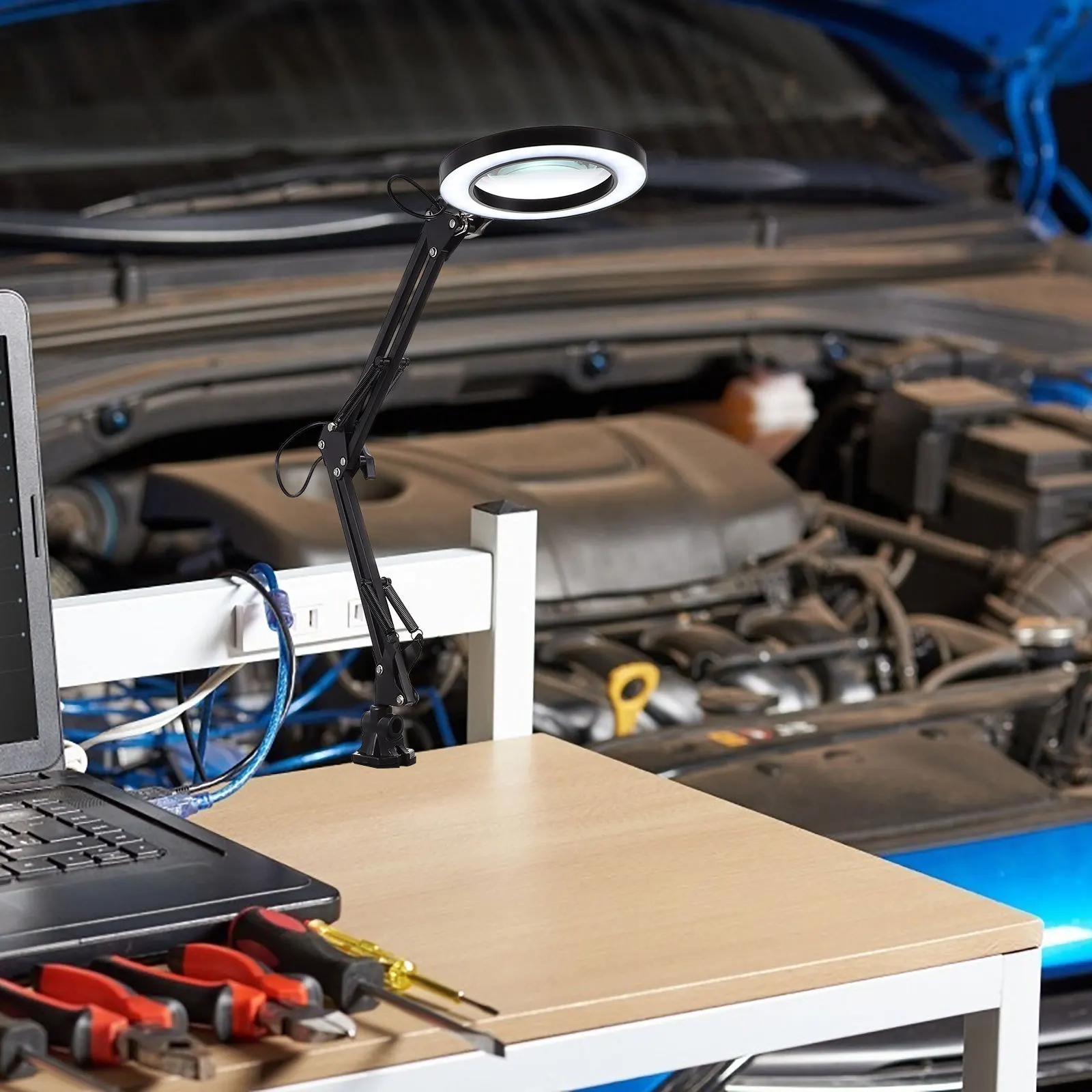 1Set Magnifying Lamp Desktop LED Foldable Adjustable Stable Light Source Multi-Function Magnifying Glass Lamp for Daily Use