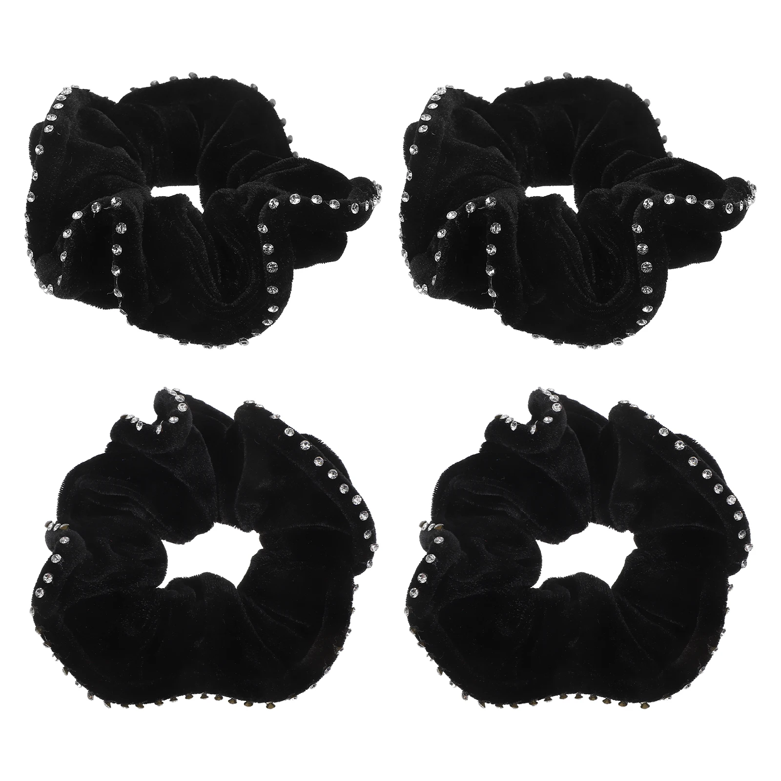 

4PCS Hair Ties Crystal Ponytail Holders Elastic Hair Ropes Durable Long Use Simple Design Daily Accessories Black Clear Updo