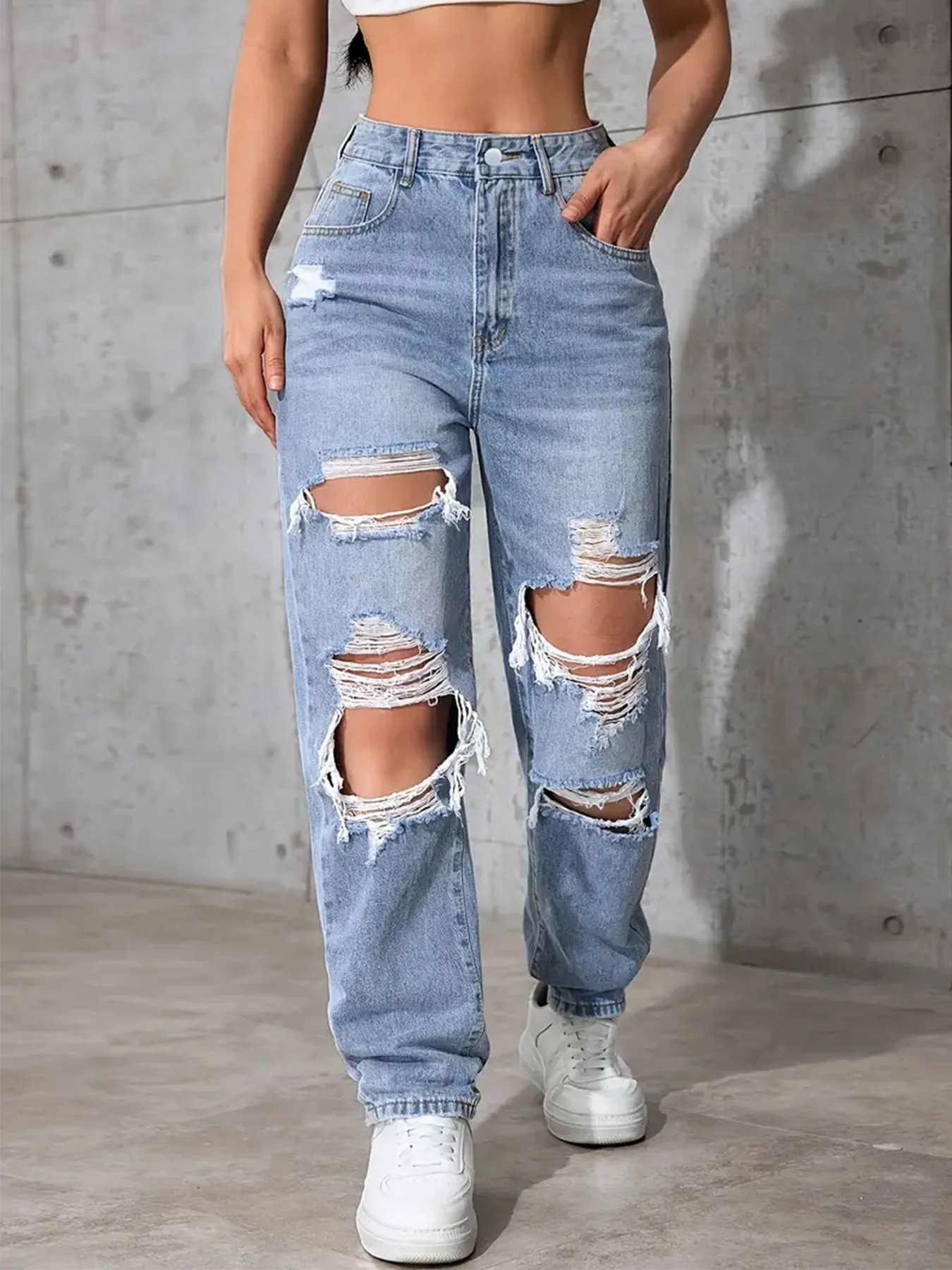 

Осень 20%, женские джинсы Y2K, рваные джинсовые брюки в американском стиле, тонкие широкие брюки, повседневные потертые брюки 4033