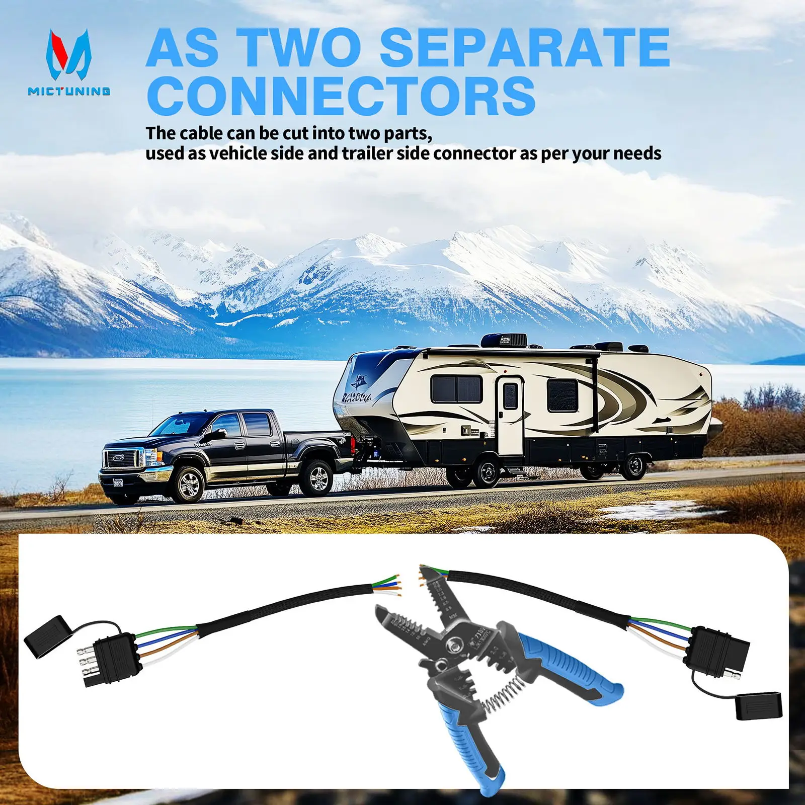 MICTUNING 4-Pin Flat Trailer Extension Cable 12