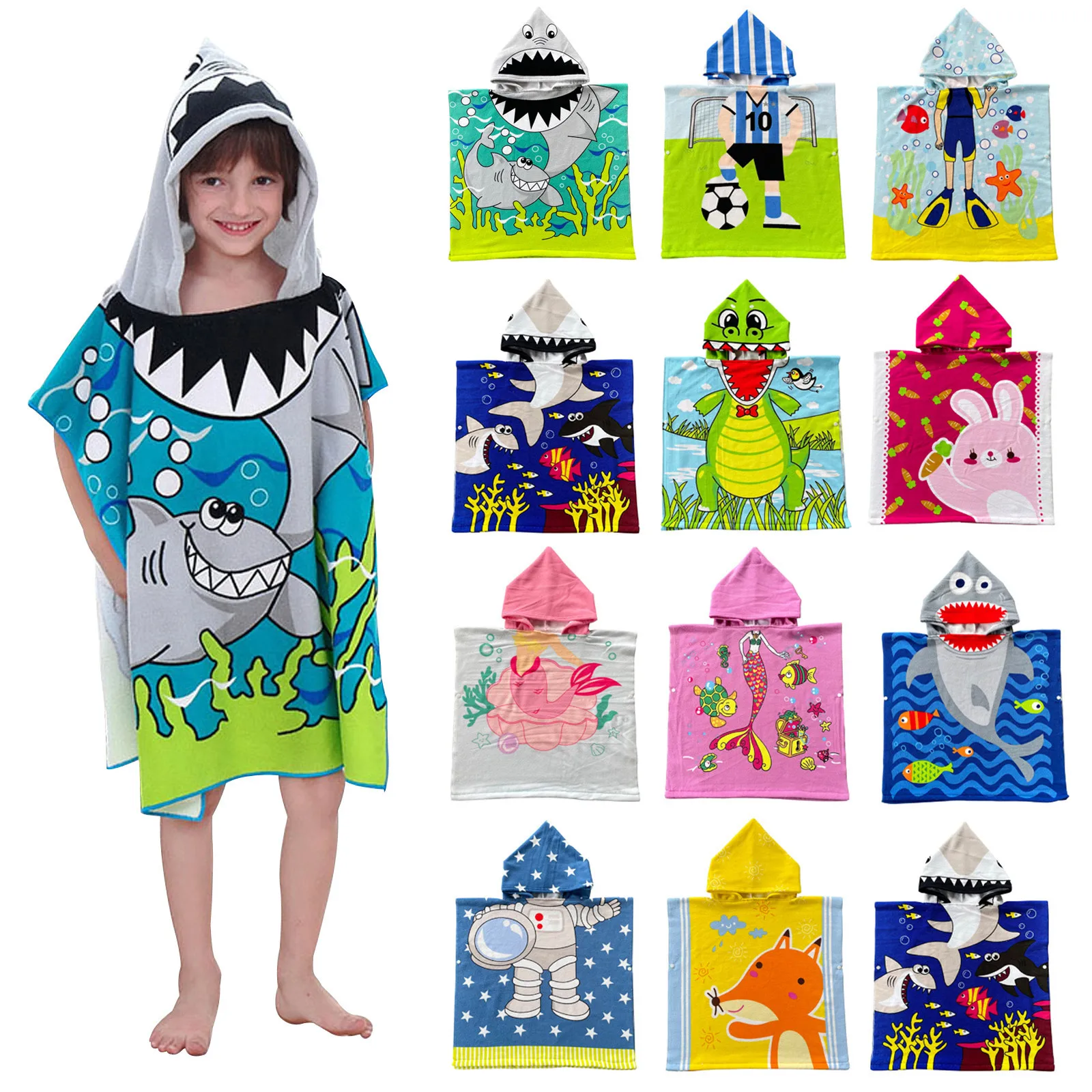 Baby Accessories Cartoon Bath Child Kid Hooded Cloak Bathrobe Towel Beach Towel Baby Children Cartoon Bath Towel Robes