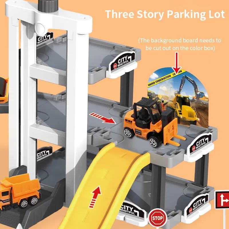 Engineering Parking Toys Multifunctional Scene Storage Parking Lot with 2 Cars +1 Aircraft Die-Cast Car Toy Set Birthday Gift