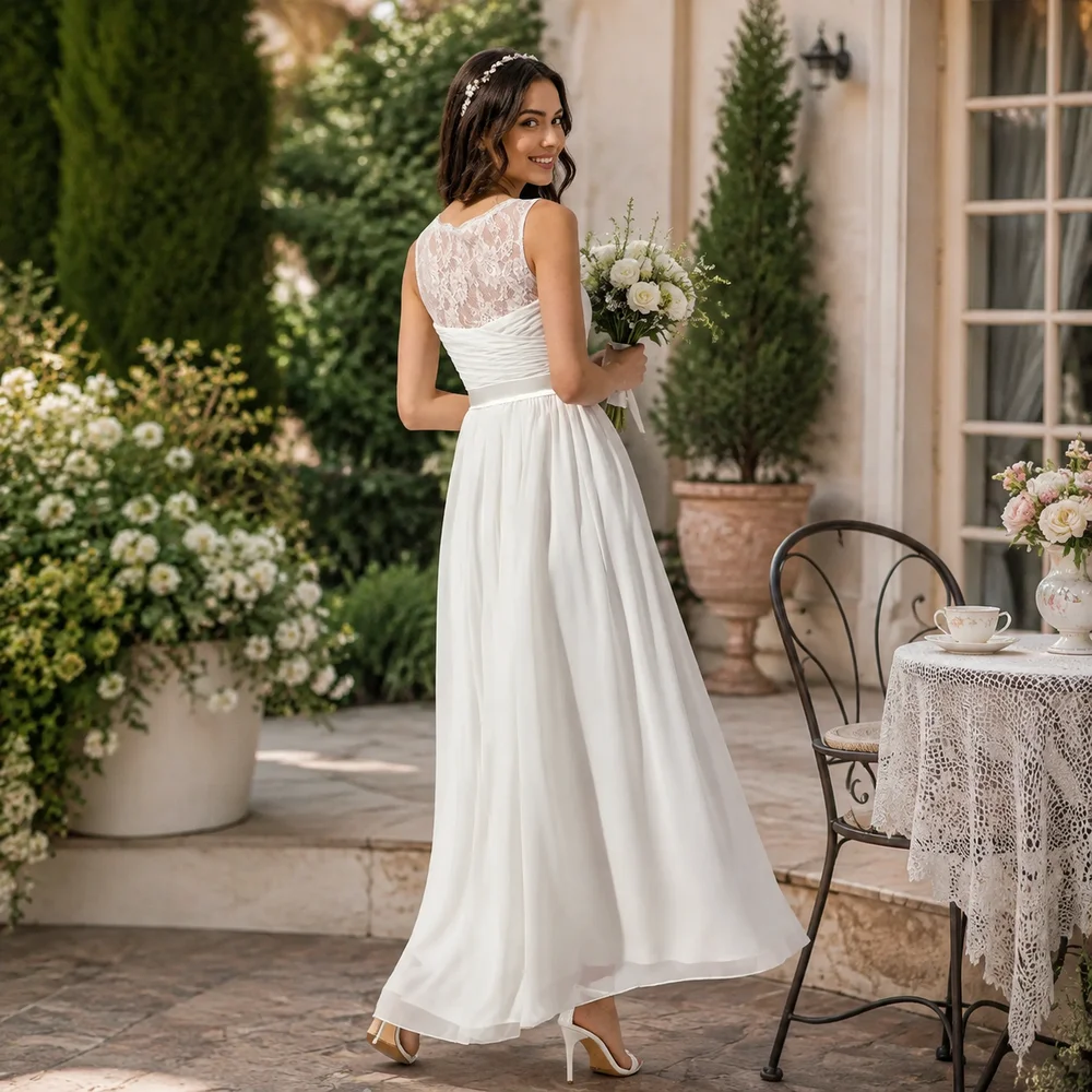 Customized Sweetheart Ankle Length White Long Dresses Sleeveless Pleat Woman Vestidos Elegantes Para Mujer Para Una Boda Платье