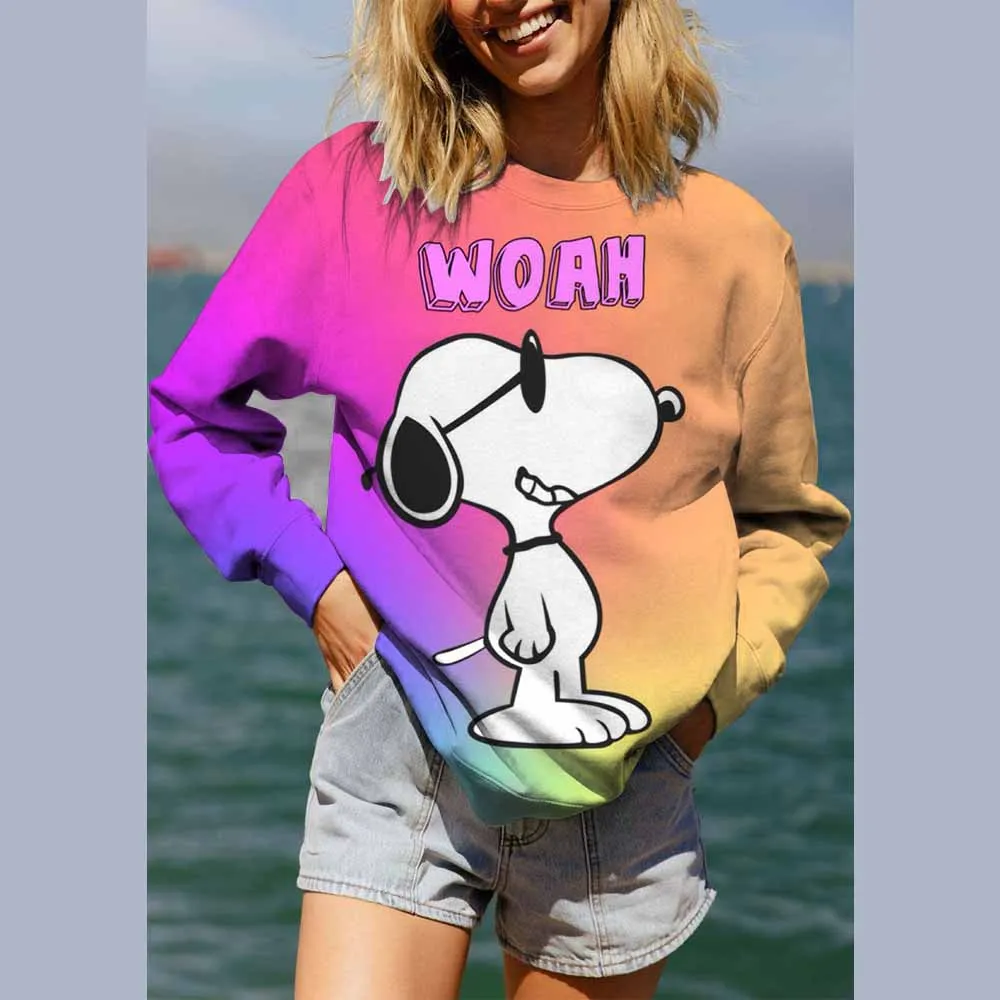 Vol Snoopy print Sweatshirt Dames Crewneck All-Match Hoodies Losse Tops Straat Comfortabele Dameskleding
