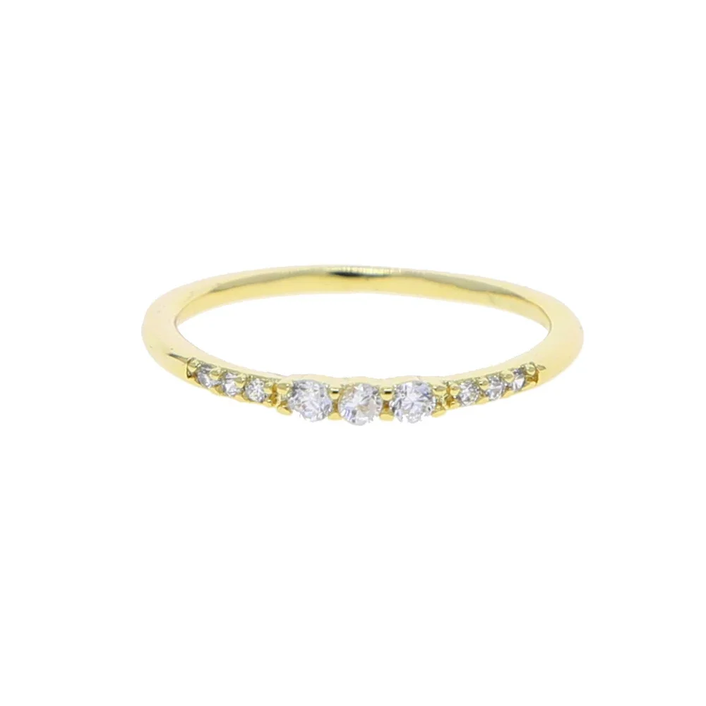 Micro Pave Bling Cubic Zirconia Gold Color Simple CZ Ring Us Size 5 6 7 8 Thin Small Band for Girl Jewelry