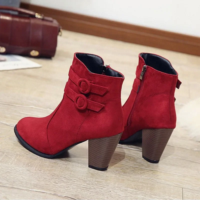 Retro Boots Women's Shoes 2024 New Square Heel Woman High Shoe Rubber Ankle Female Solid Platform Short Boots Zapatillas Mujer