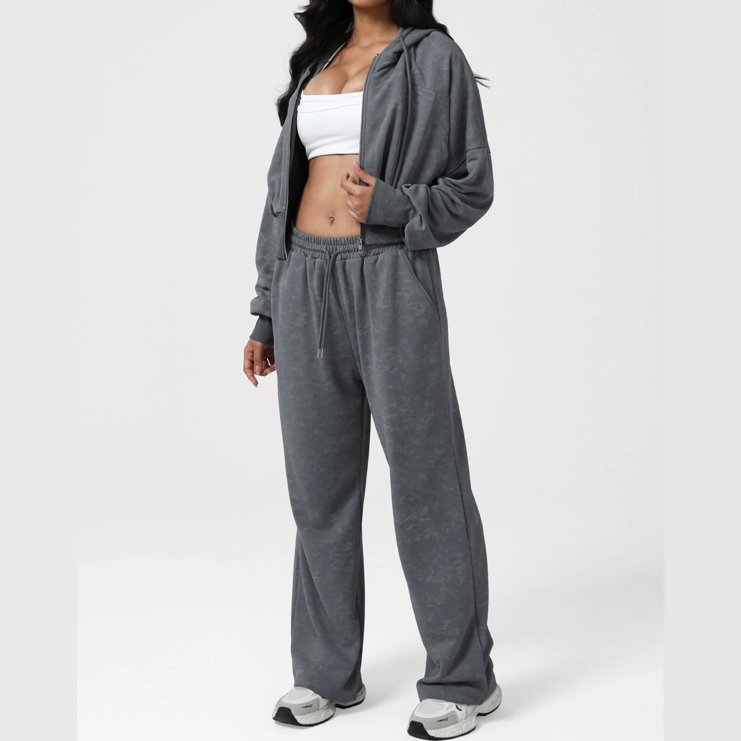 الخريف الشتاء التعادل صبغ تجريب اللياقة البدنية ملابس رياضية التعادل صبغ طويلة الأكمام مقنعين جاك عالية الخصر بنطال ذو قصة أرجل واسعة تشغيل البدلة #1