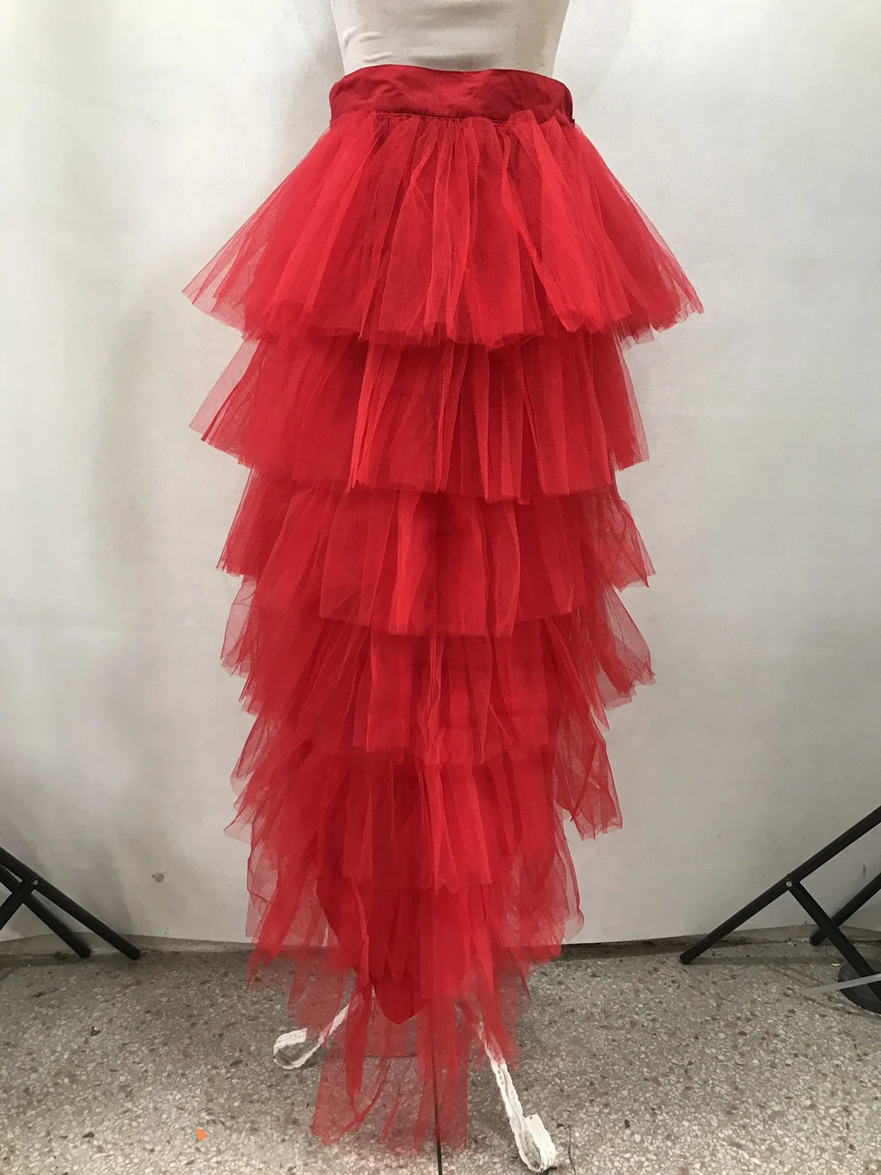 Bar club nocturno bailarina de Jazz ropa para el escenario DJ cantante Sexy disfraz de Gogo rojo negro gasa falda larga acampanada cola de malla