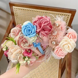 Diadema de corona de flores artificiales para mujer y niña, accesorios para el cabello, diadema de boda para novia, dulce aro Floral para el cabello, tocado de fiesta, regalo