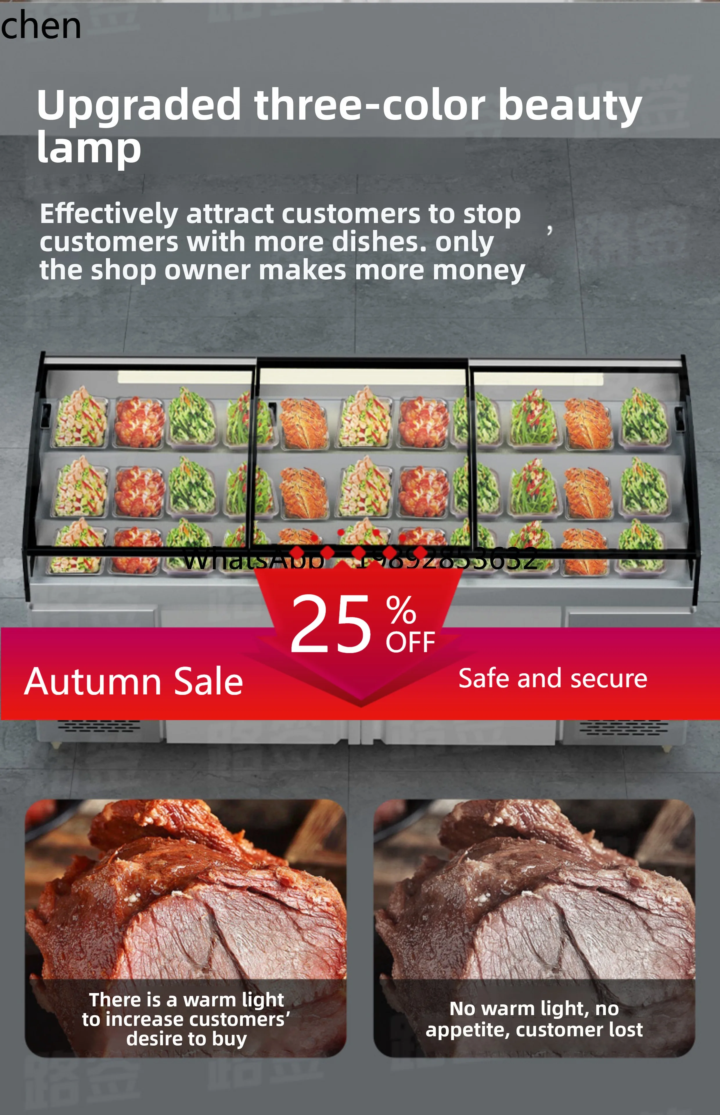 

Commercial Refrigerated Display Cabinet Cooked Food Fresh Keeping Cabinet BBQ String Freezer