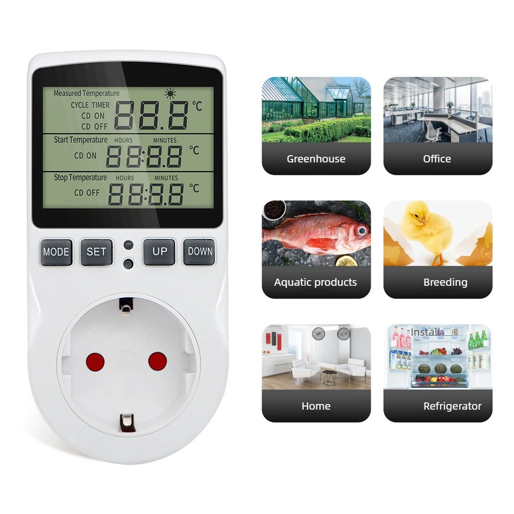 

Таймер-розетка (термостат) для ЕС/США/ЕСС, цифровой регулятор температуры, розетка с таймером, датчиком и функциями нагрева/охлаждения